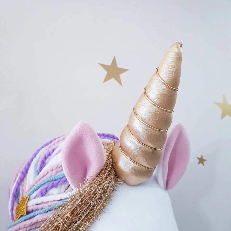 Montaje en Pared Cabeza de Unicornio, Decoración de Pared de Felpa Hecha a Mano para Niñas Habitación Guardería Foto 4 de 4
