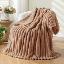 NEWCOSPLAY Super Soft Throw Blanket Taupe Premium Silky Flannel Fleece 3D Rib...