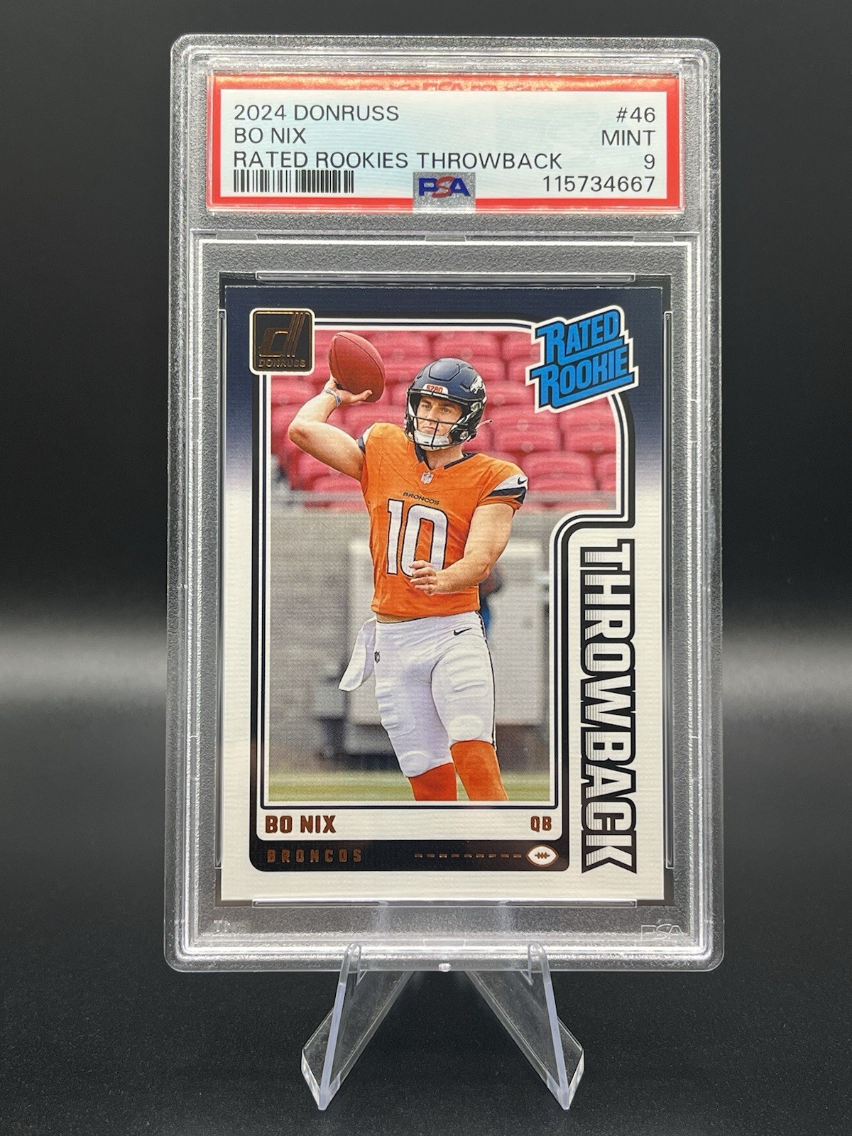 2024 Panini Donruss Rated Rookies Throwback #46 Bo Nix RC Rookie PSA 9