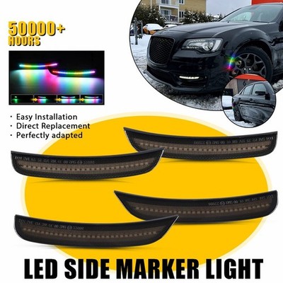 Dynamic RGB LED Side Marker Light FOR 2015-2021 Chrysler 300 Front + Rear SMOKE