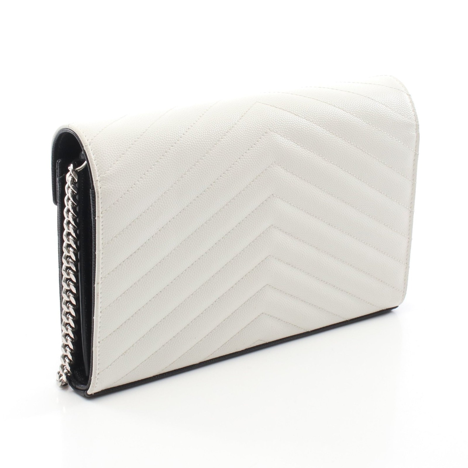 【Borsa】SAINT LAURENT PARIS Cassandra Portafoglio Classico Catena Pelle Off White Nero