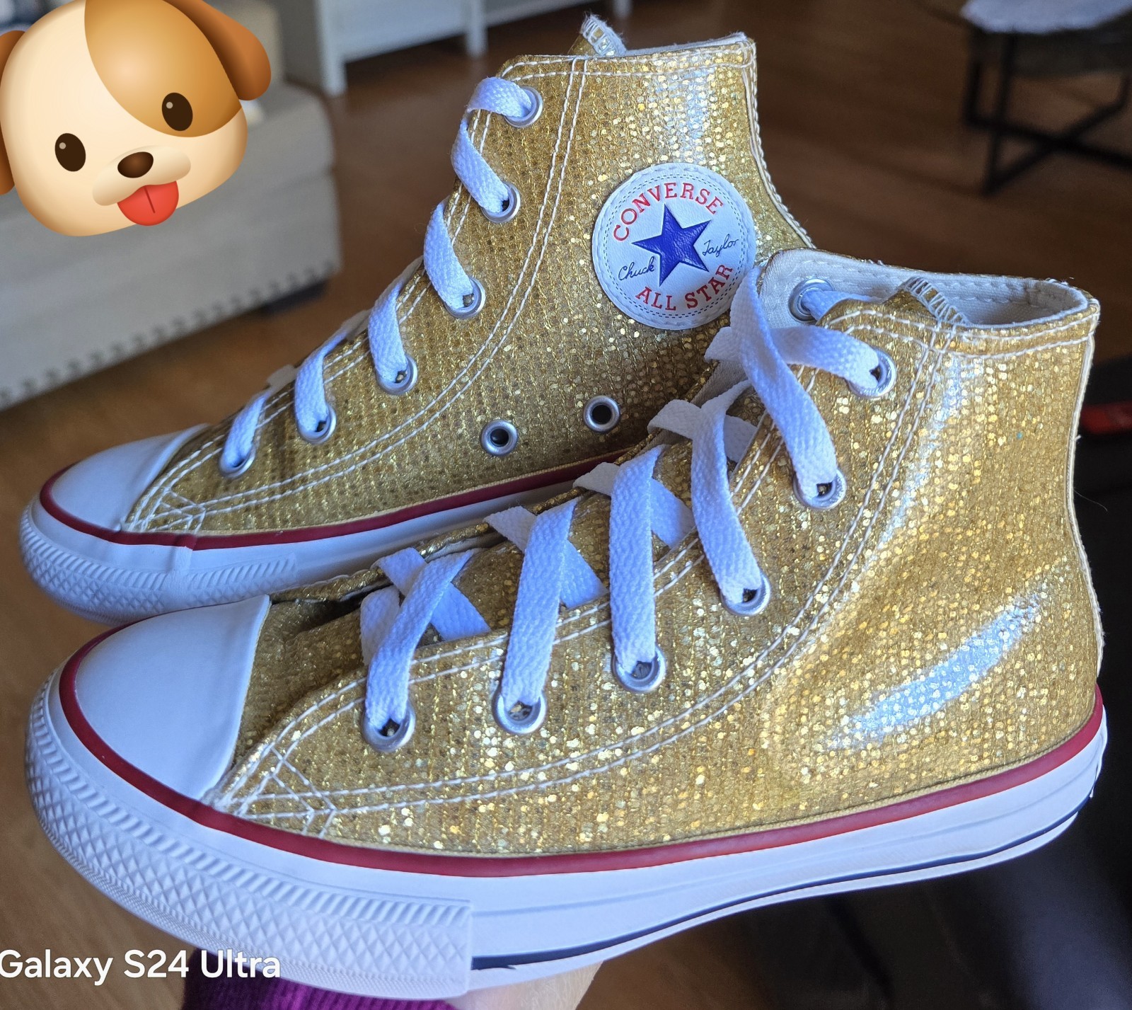 QSz 1 Little Girl's CONVERSE CTAS HI SPORT GOLD SPARKLE Casual Shoes