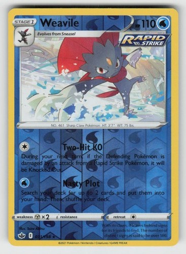 Reverse Holo Weavile 031/198 Rare Chilling Reign Near Mint