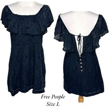 Free People Womens L Blue Girl Crush Lace Mini Dress Cute Goth Skater Fairycore