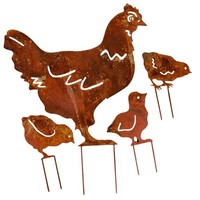 Set 4-Teilig Gartenstecker Beetstecker Huhn KüKen Eisen Rostig Antik-Stil 48Cm