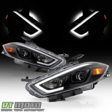 2013-2016 Dodge Dart HID/Xenon Black LED Tube Projector Headlights Headlamps Set