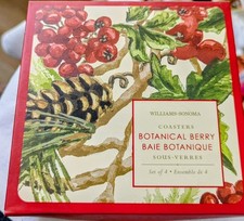 Williams Sonoma Botanical Christmas Berry Pinecones Corkbacked Coasters Set Of 4