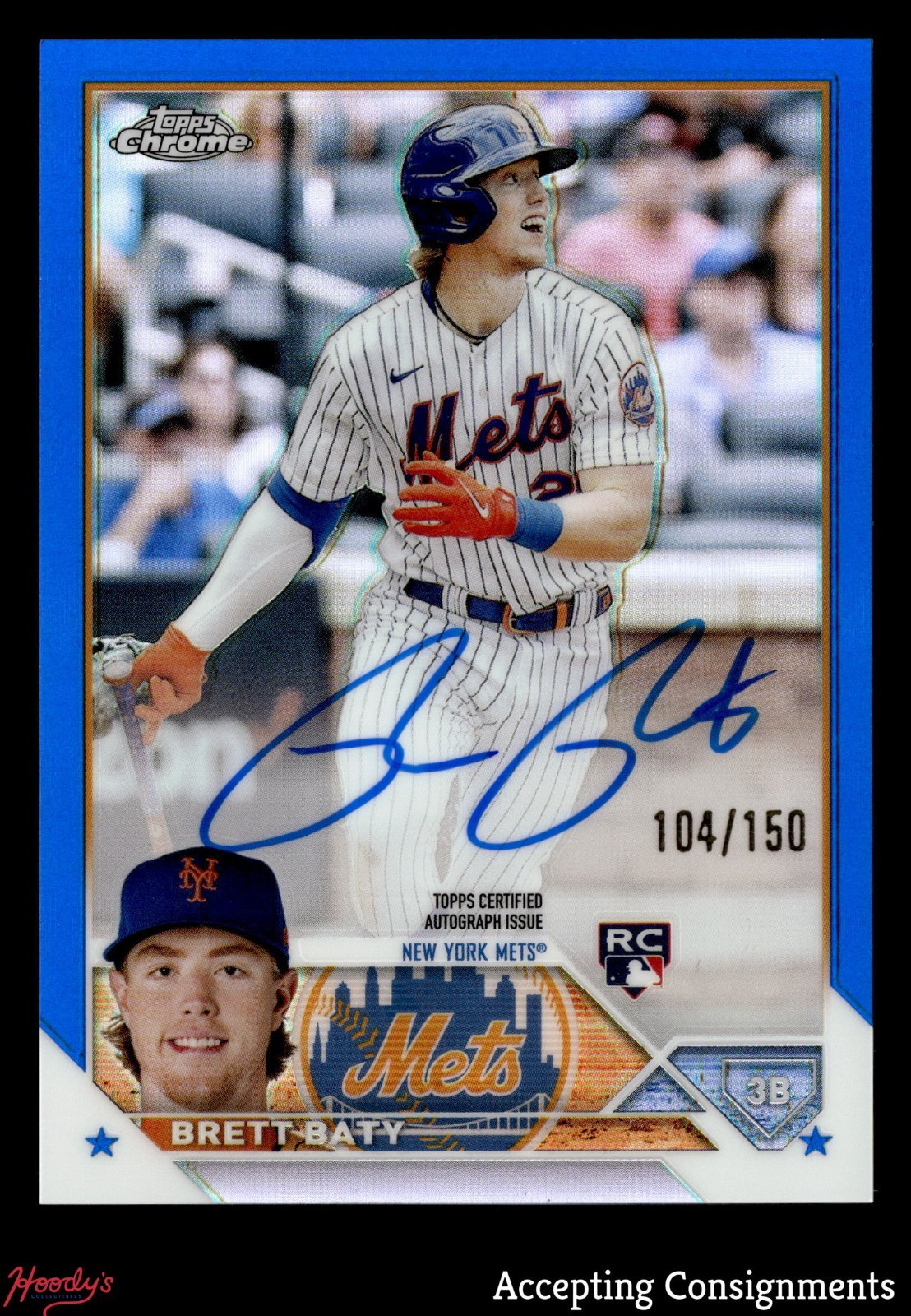2023 Topps Chrome Rookie Autograph Blue Refractor Brett Baty 104/150 RC AUTO
