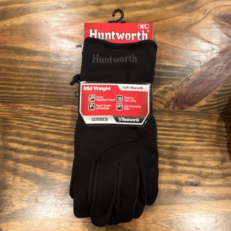 Huntworth Full Finger Hunting Gloves M/L Black Water Repellent Touch Screen Grip