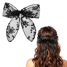 Large Lace Hair Bow Clips For Women Black Lace Cute Tulle Bowknot Barrette