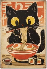 Tin Metal Signs Cat Tin Sign Japanese Ramen  Sign Metal Vintage Sign 12×8inc