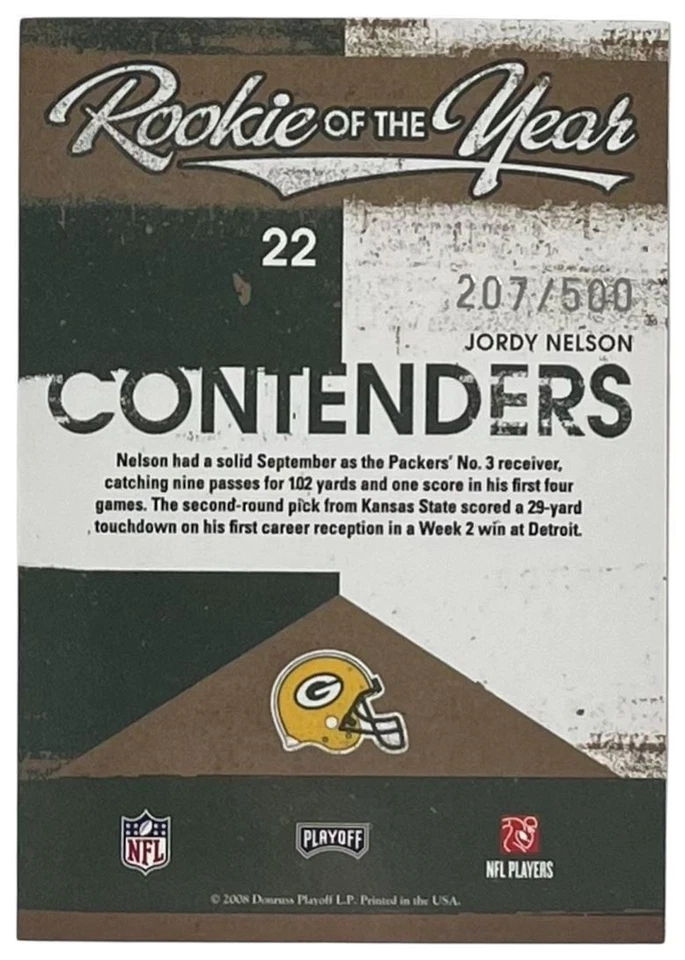 2008 Playoff Contenders ROY Contenders #22 Jordy Nelson Green Bay Packers /500 - Image 2 of 2