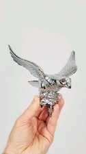 Vintage Retro Large Bird Hood Ornament Cast Steel Silver Eagle Arrows Gem Eyes