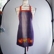 VTG Blue Denim Apron Heart Bird Applique Ties Adjustable Lined Cooking COttage