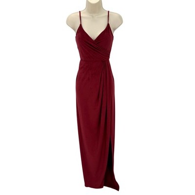 Lucy In The Sky Burgundy Maxi Dress Sleeveless Wrap Style Slit Detail XS
