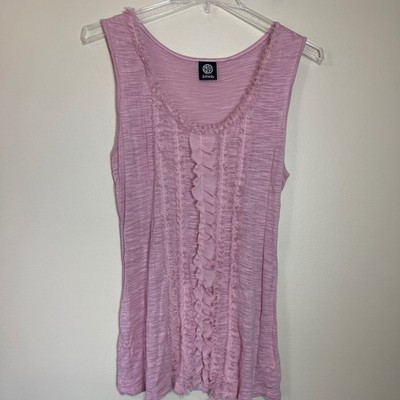 Bobeau Pink Slub Knit Ruffle Fringe Tank Top XL Sleeveless Scoop Neck