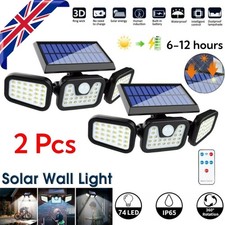 2x 74 LED Solar Motion Sensor Security Light 270&deg; Waterproof 3 Adjustable Head