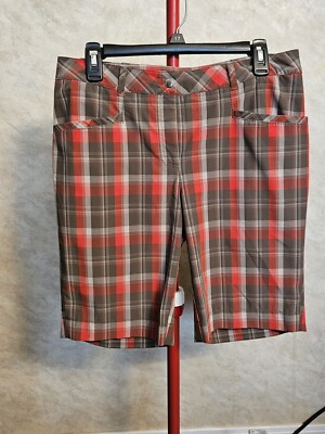 Anika Cutter & Buck Red Plaid Golf Bermuda Shorts. Size 8