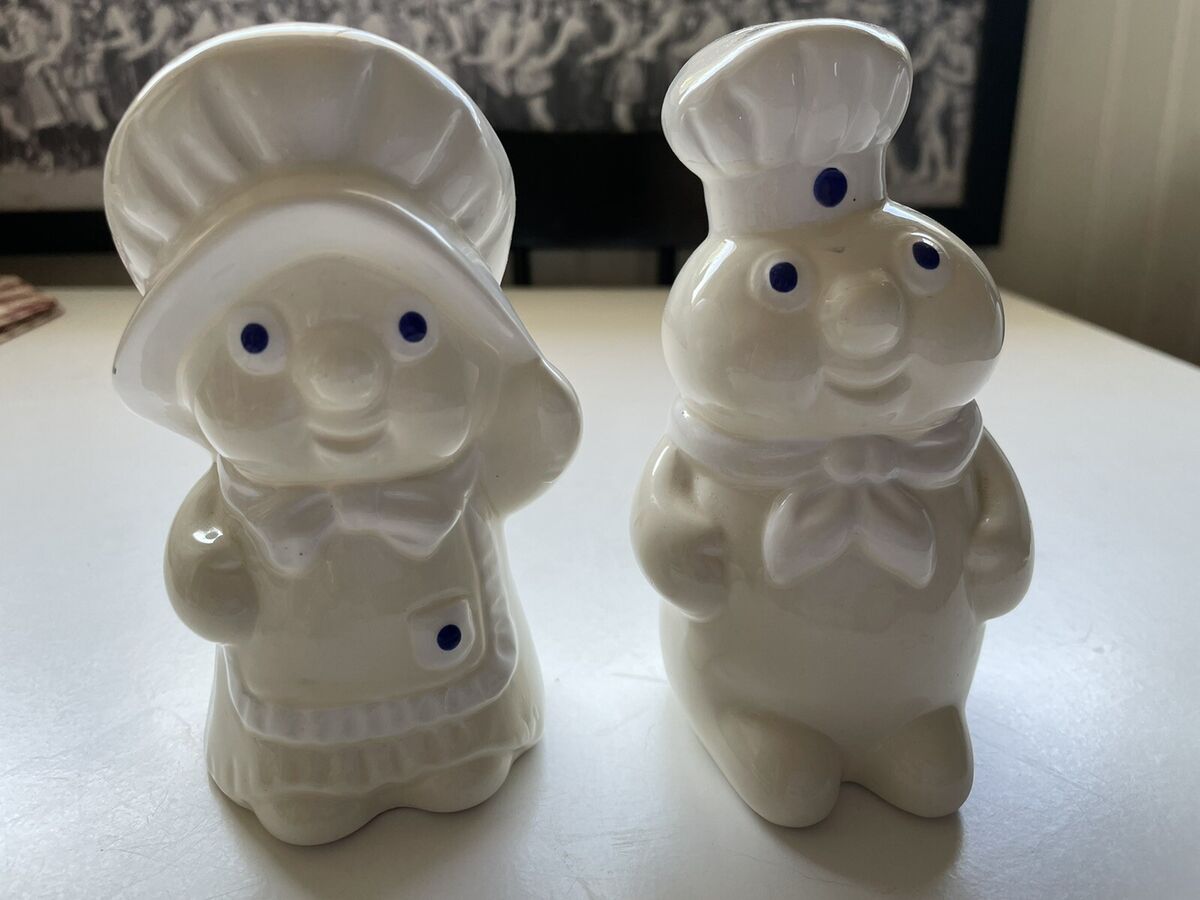 Vintage Pillsbury Doughboy Dough Girl Ceramic Salt And Vintage Pillsbury Doughboy Dough Girl Ceramic Salt And