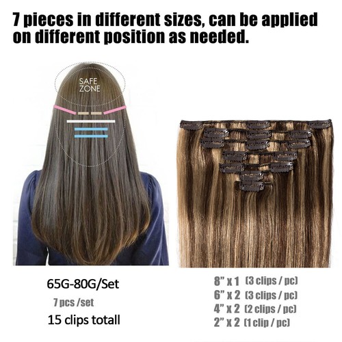 LIQUIDACIÓN Clip en Extensiones de Cabello 100% Humano 8 PIEZAS Cabeza Completa Rubio Recto - Imagen 11 de 41
