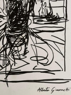 Alberto Giacometti (Handmade) Drawing On old Paper Signed