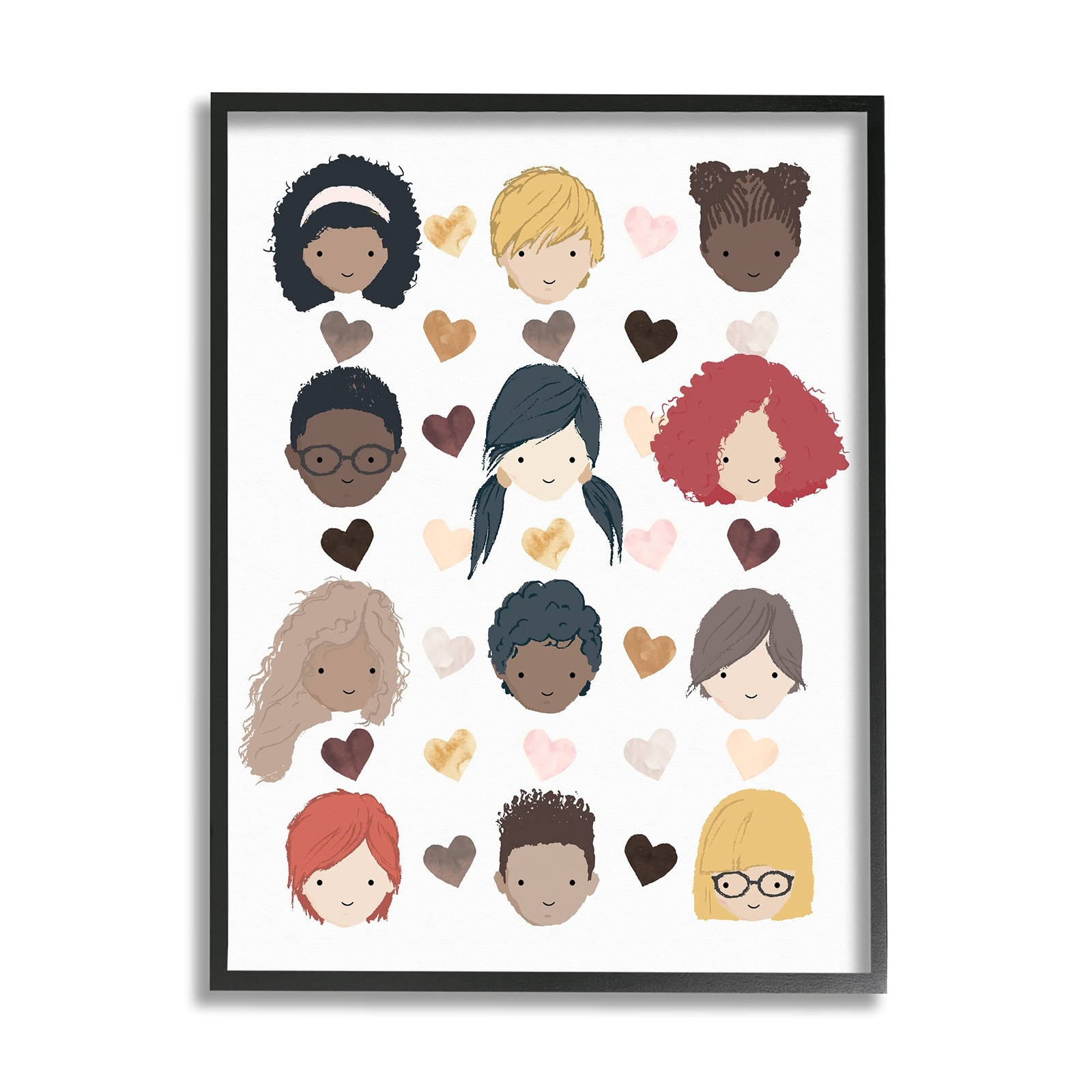Stupell Industries Smiling Children Diverse Multicultural Pink Brown Hearts, ...