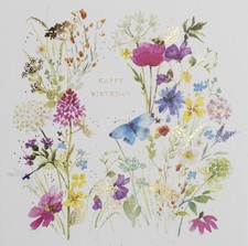 Beautiful Butterfly Flowers Birthday Card - Golden Foil Finish Greeting Card