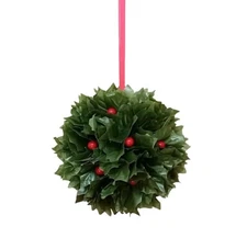 Red Holly Berry 6" Kissing Ball/Christmas Ornament Mistletoe Silk Flower Holiday
