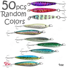 50pcs Fishing 1oz Trolling Mega Live Metal Baits Jig Lures Random Mix Colors NEW