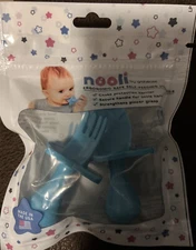 Grabease Baby and Toddler Self-Feeding Utensils Spoon and Fork Set. Blue