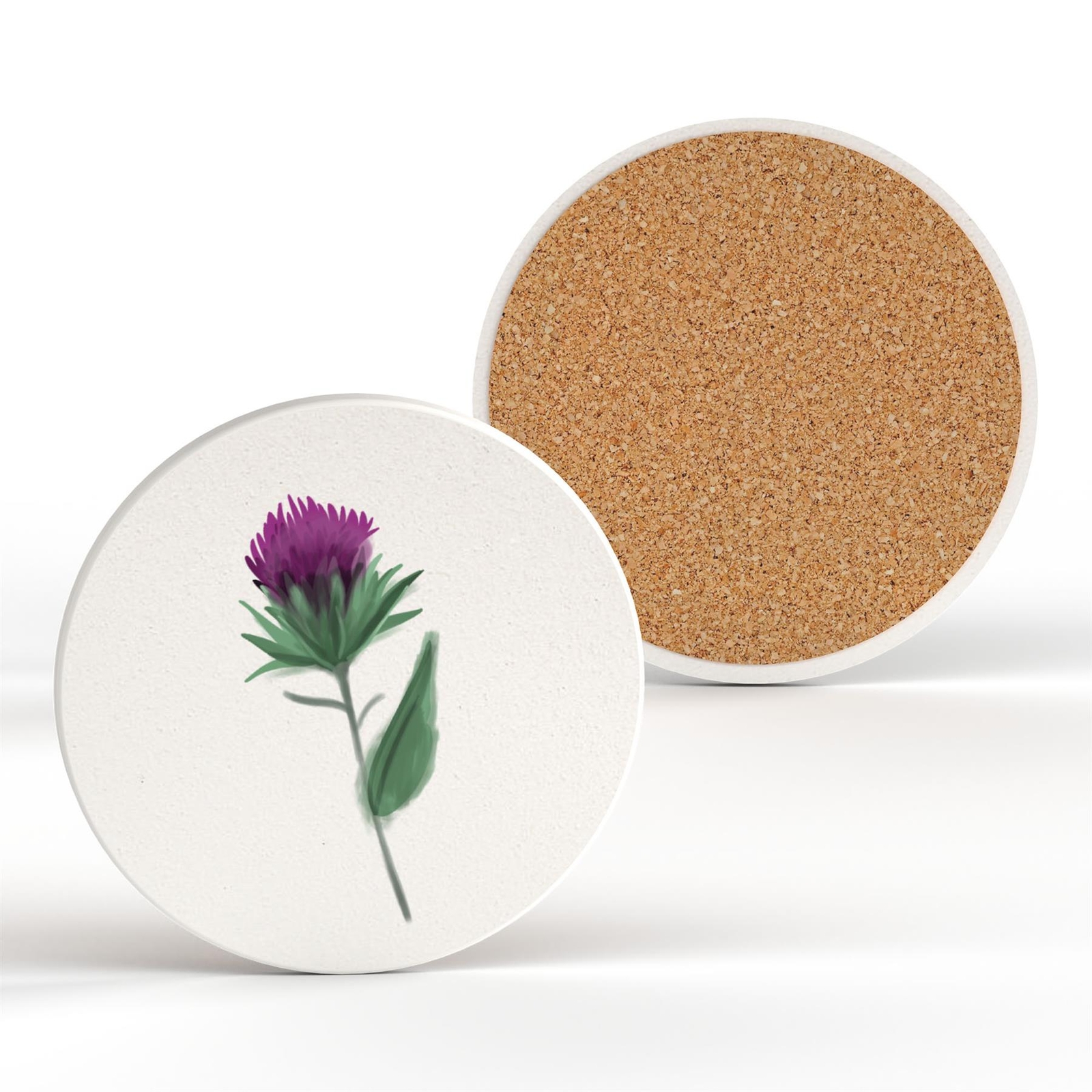 Thistle Illustration Flower Of Scotland Ceramic Round Coaster
