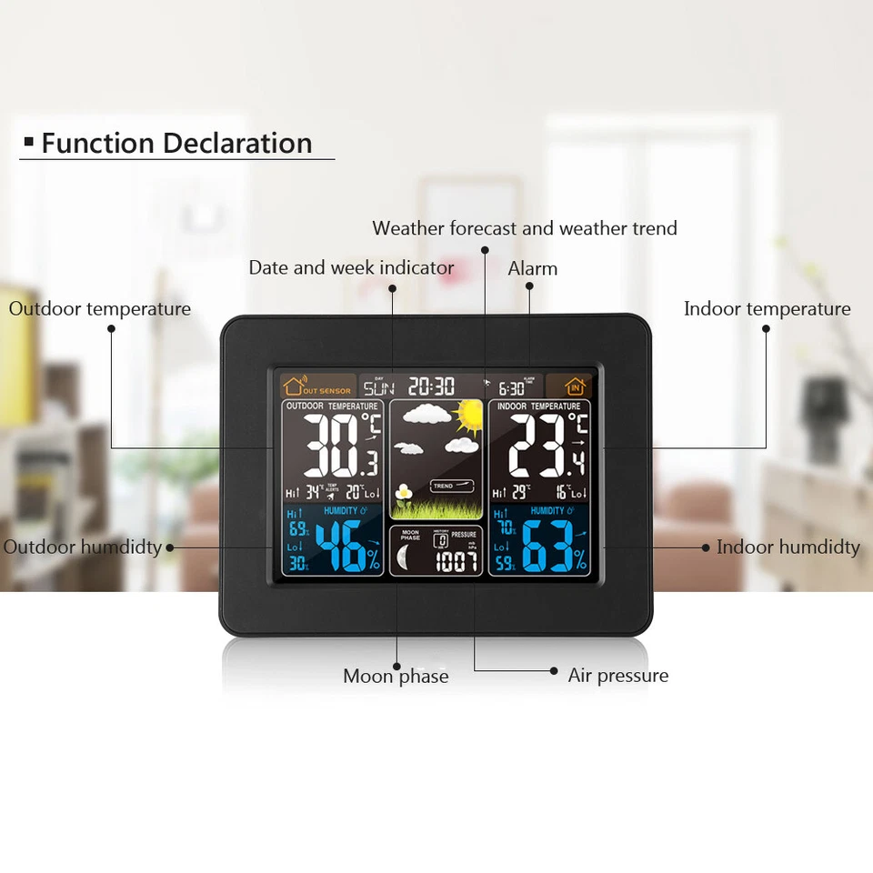 Color Weather Station Indoor/Outdoor Wireless Temperature Humidity Barometer - Image 2 of 4