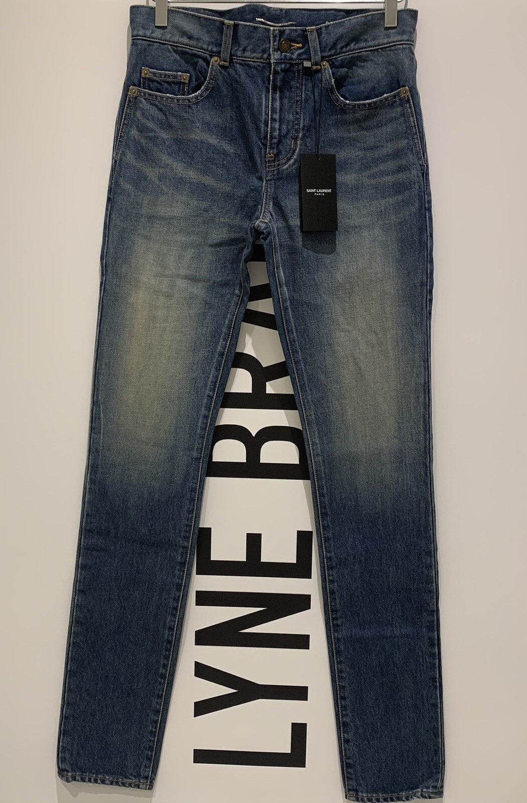Jeans Saint Laurent vita bassa slim blu scuro denim taglia W27 prezzo consigliato £430