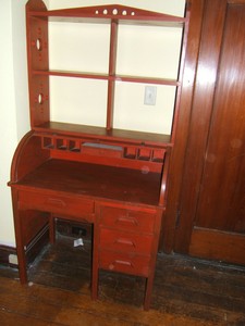 Great Red Vintage 1930s Child S Rolltop Desk W Book Hutch 4