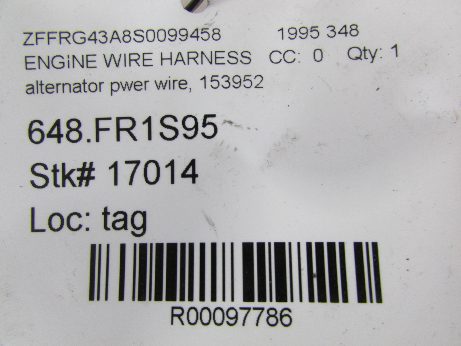 Ferrari 348, Alternator Power Wire, Used, P/N 153952