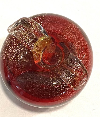 Vintage Murano Blown Glass Apple w/ Gold Flecks; 1950s Italy Paperweight - Picture 4 of 5