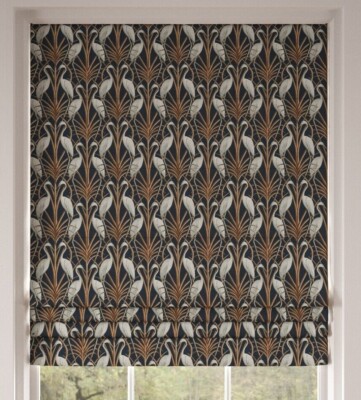 Chateau Nouveau Reiher Marine - Verdunkelungs-Raffrollo - 90 cm breit x 130 cm Tropfen