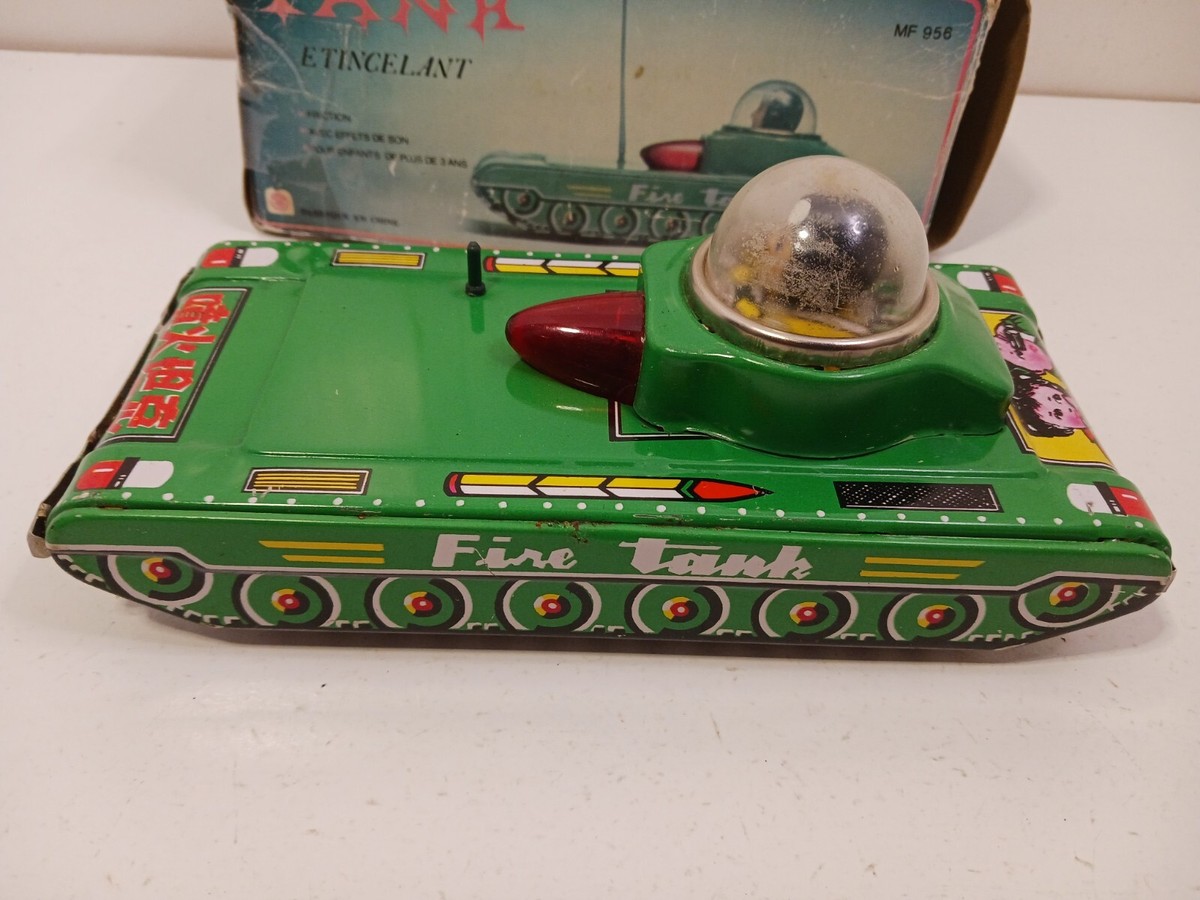Vintage 1970s MF 956 Sparkling Fire Space Tank Friction Tin Toy W