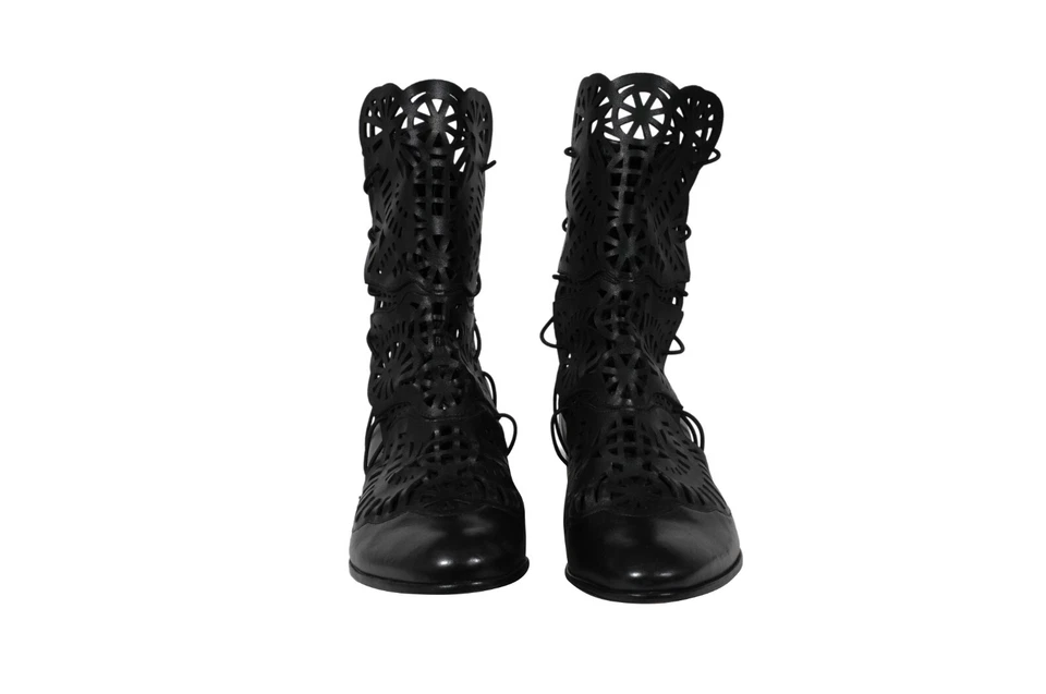 Alexandre Birman Mujeres Gladiador Bordado Cuero Botas EE. UU. 7,5 UE 37,5 Negro Foto 2 de 4