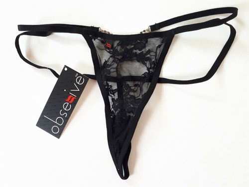 Obsessive Sizes S/M L/XL My Bijou Black Lace Diamante Thong Lingerie Knickers - Picture 6 of 7