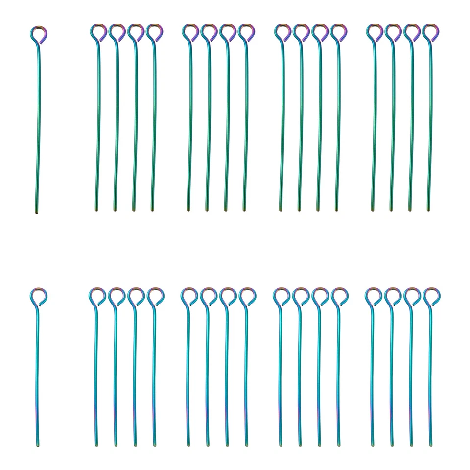 100 peças multicoloridas calibre 23 2 estilo 304 pinos de olho de aço inoxidável para encontrar joias - Imagem 2 de 4
