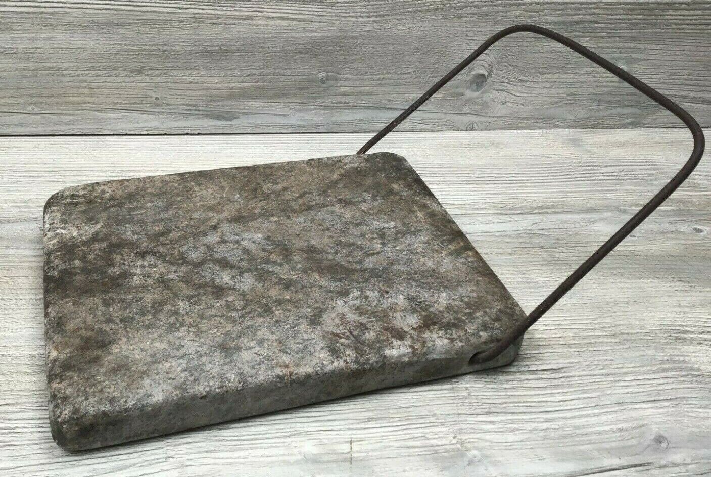 Vintage Amish Buggy Carriage Sleigh Footstone Warming Stone w/ Bail Handle 