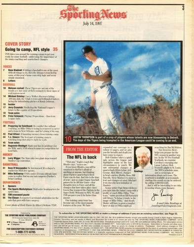 Sporting News magazine, Football, 7/14/97, Brett Favre, Green Bay Packers ~ VG - Picture 3 of 10