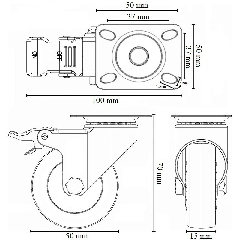 4 RUOTE PER CARRELLI 2 CON FRENO e 2 SENZA 50 mm Portata 200 KG VERDE [456-466] - Immagine 2 di 4