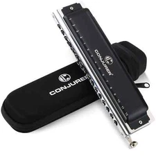 CONJURER Chromatic Harmonica 16 Hole 64 Tone Stainless Steel Beginners with Case