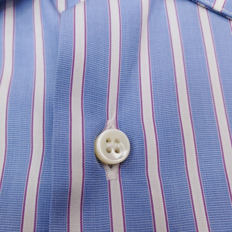 Camisa Salvatore Ferragamo Para Hombre 17 Azul Púrpura Rayas Abotonadas Puño Francés Foto 3 de 4