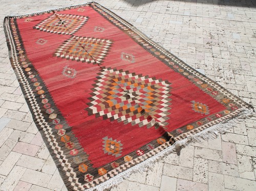 Tappeto Caucasico 69''x128'' Tessuto a Mano Kilim 176x340cm Area Rug Oriental... - Foto 2 di 12
