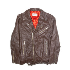 Ganni Soft Feel Biker Leather Jacket Brown Womens M