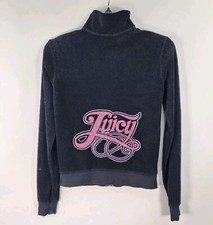 Vintage Juicy Couture Jacket Womens L Black Hoodie French Terry Y2K