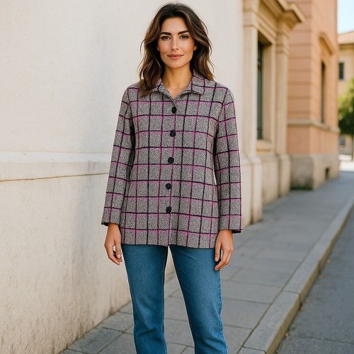 Nic+Zoe Medium Gray Pink Button Up Shirt Jacket Herringbone Modern Design NEW - Picture 8 of 8